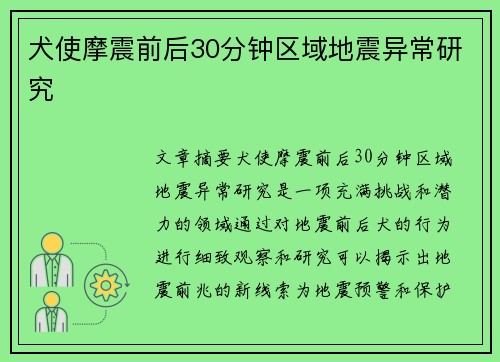 犬使摩震前后30分钟区域地震异常研究